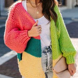 Colorblock Knit Cardigan With Pockets